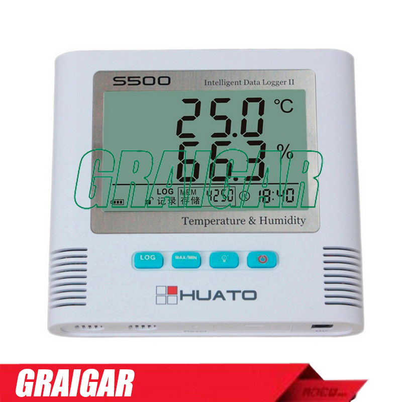 Huato S500-TH 습도 온도 데이터 메모리 43,000-86,000 로그 간격: 2 s-24 h